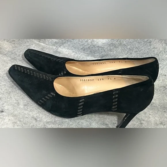 VTG*Salvatore Ferragamo Nero Suede/Leather Patchwork Pumps~7.5B~square toes - Picture 4 of 16